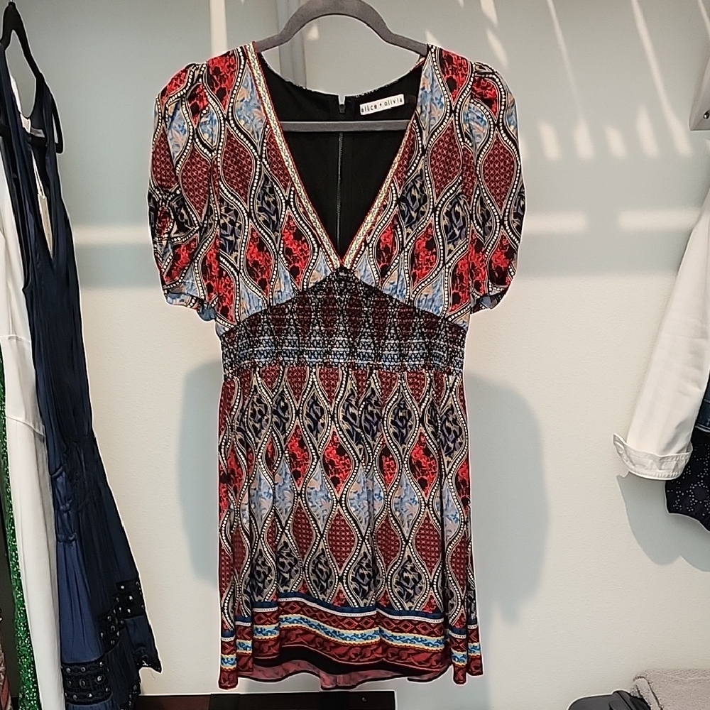 Alice + Olivia Vibrant Red and Blue Dress